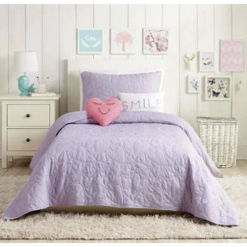 5Pc Full/Queen Heart Kids' Quilt Set Lavender - Urban Playground